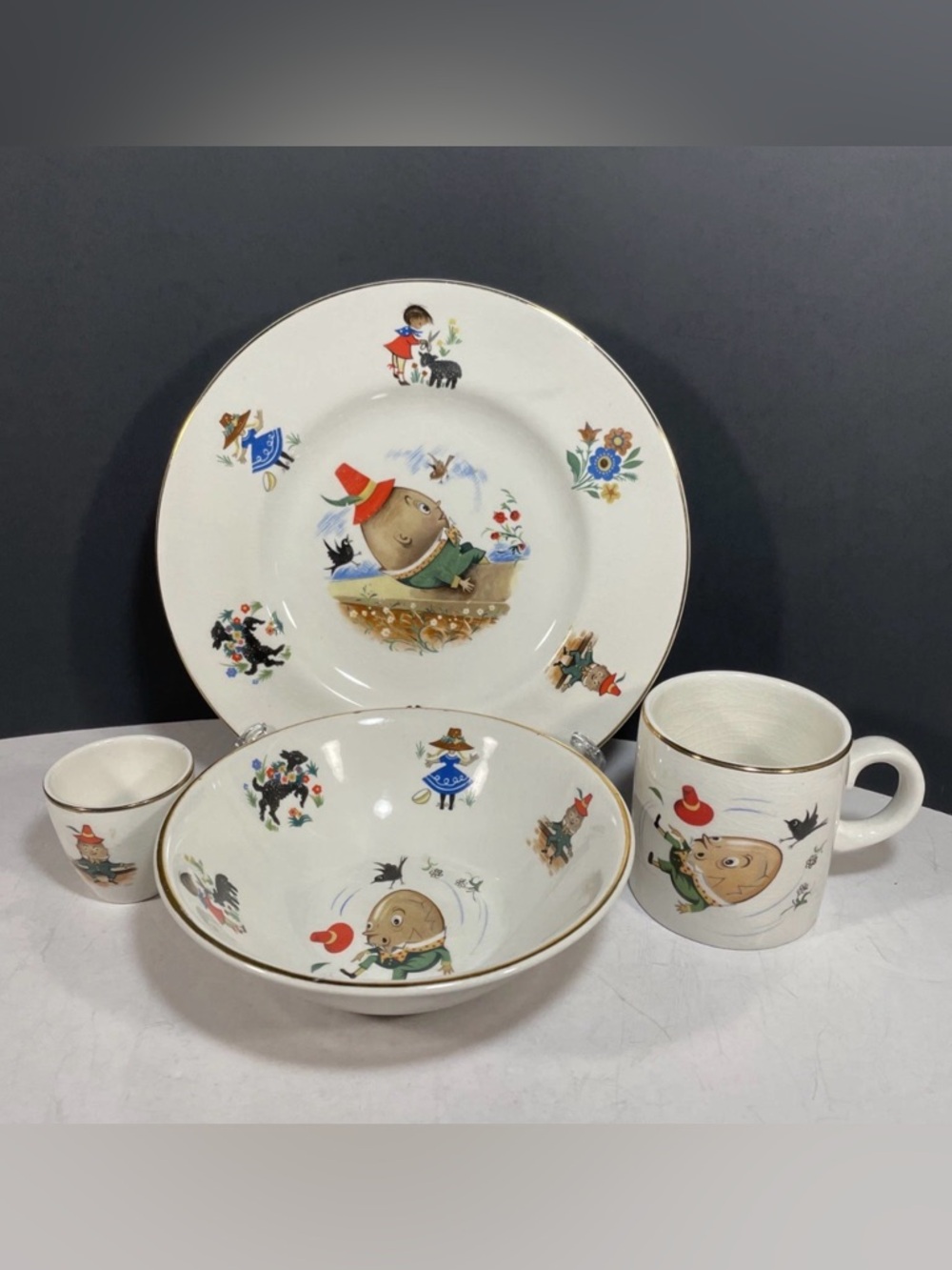 Arklow Vintage 3 Piece Set of Ceramic Children's Humpty Dumpty Theme Dishes